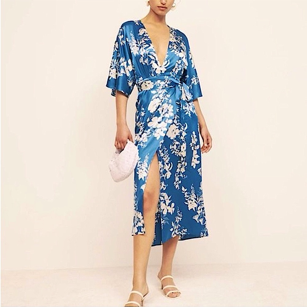 NWT Reformation Hedi Silk Dress in Cyanotype Print